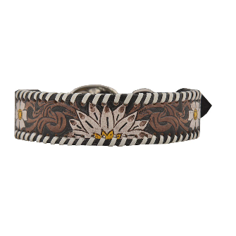 Oxy Daisy Hand-Tooled Leather Dog Collar Brown & White