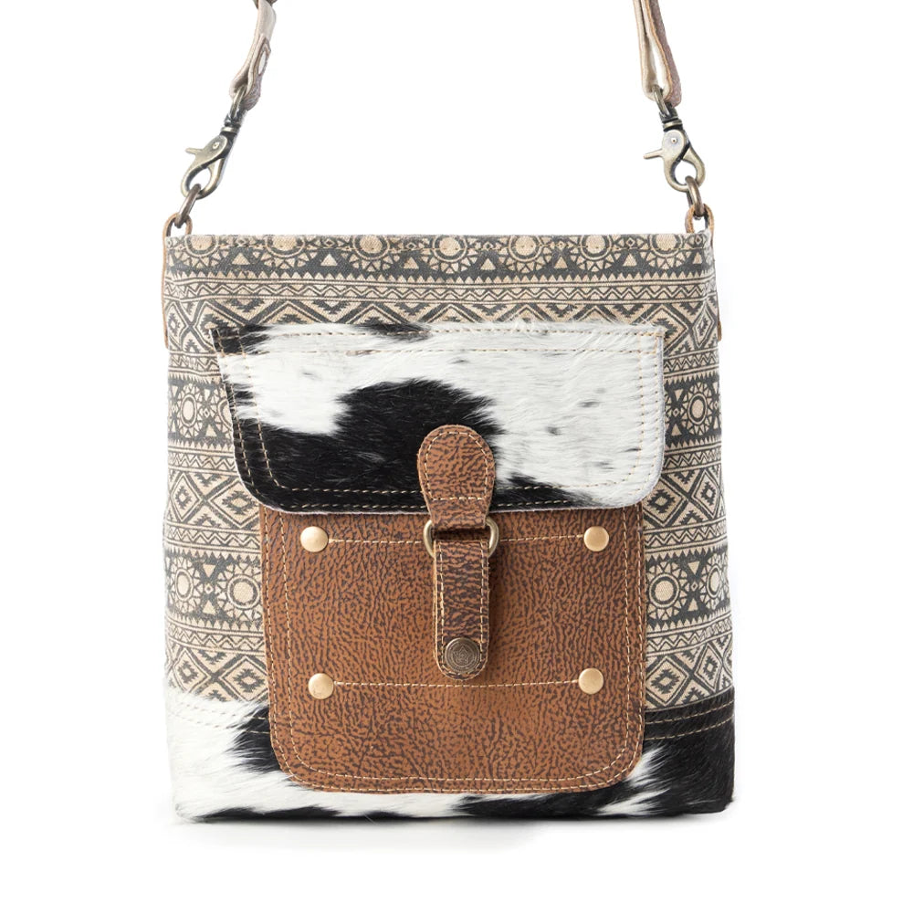 Tribal Pony Western Crossbody Bag for Women in olive with hairon detail