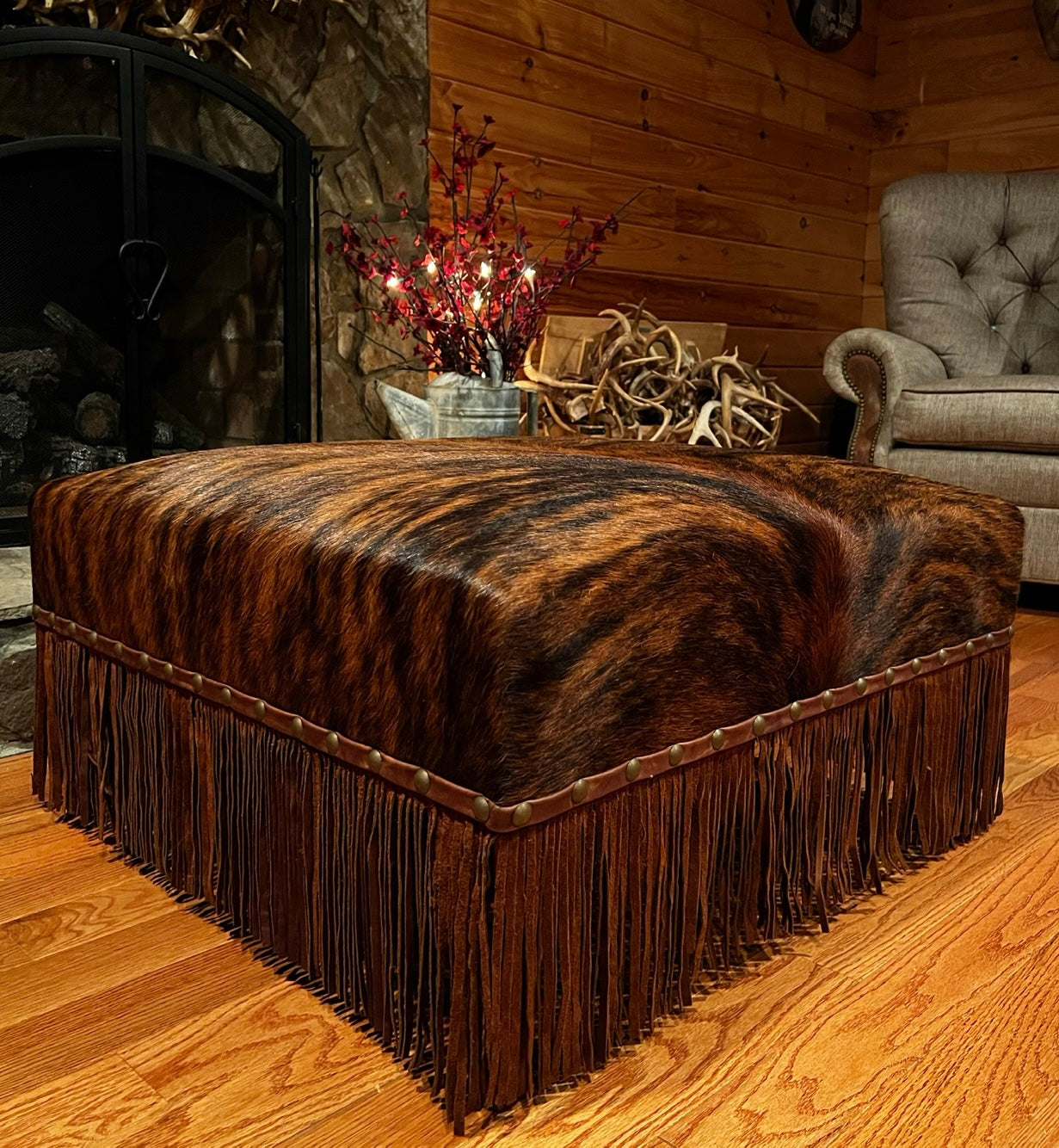Brindle Fringe Ottoman