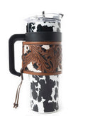 Black Cowhide Tooled Leather Tumbler