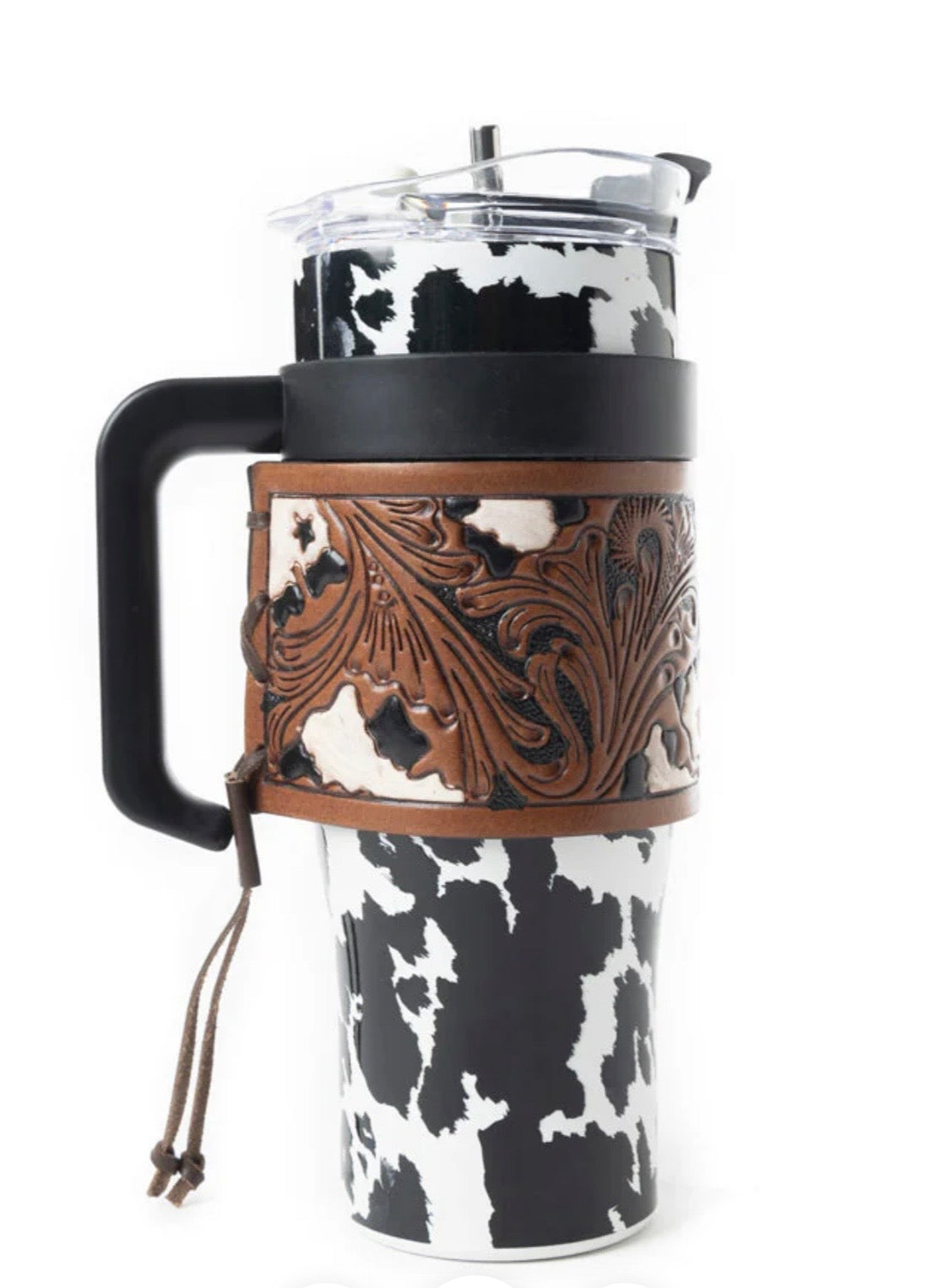 Black Cowhide Tooled Leather Tumbler