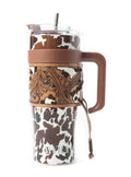Brown Cowhide Tooled Leather Tumbler