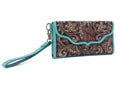 Sunfire Valley Handtooled Hairon Leather Women’s Wallet In Turquoise Pearl